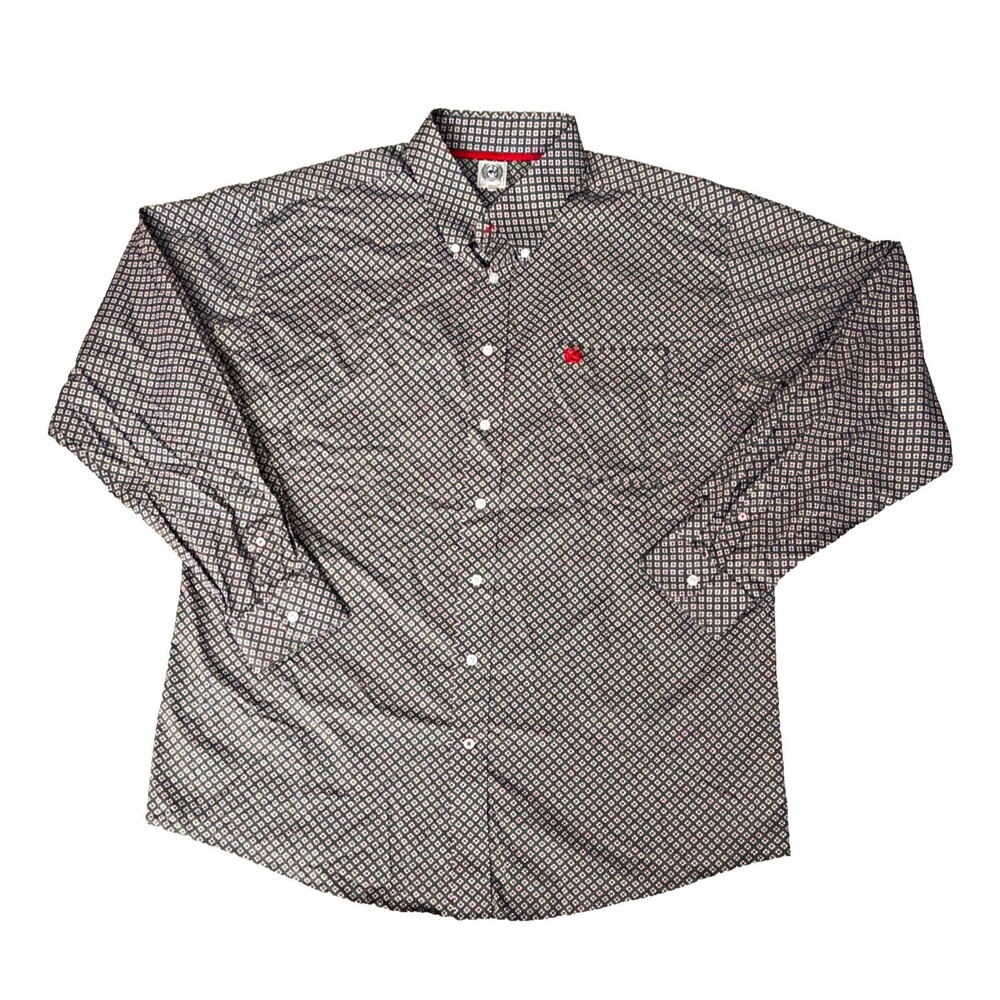 Cinch Mens XL Geometric Button-Down Button Up Long Sleeve Shirt Gray Cotton